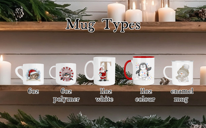Personalised Cute Santa Illustration Mug – Enamel or Ceramic | Custom Name | Christmas Hot Chocolate Mug