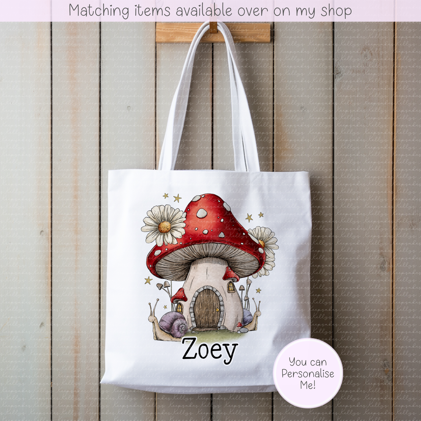 Whimsical Toadstool personalised tote bag - hand-drawn mushroom custom bag - Mushroom shopping bag- gift for him - gift for her