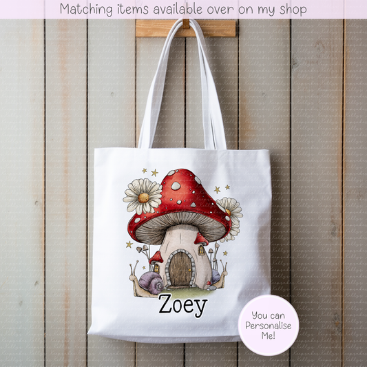 Whimsical Toadstool personalised tote bag - hand-drawn mushroom custom bag - Mushroom shopping bag- gift for him - gift for her