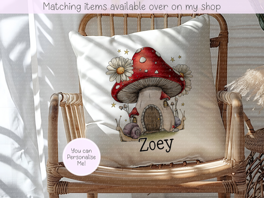 Whimsical Toadstool personalised velvet cushion - custom hand drawn mushroom cushion - various colours - gift for her