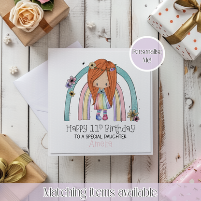 Fairy Rainbow Age Personalised Birthday Card - for a girl - fairy princess