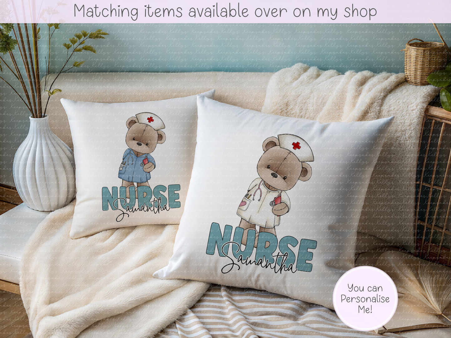 Personalised Teddy Doctor, Nurse or Surgeon Velvet Cushion - Custom NHS Keyworker cushion - Hospital Staff Gift - Medical Professional