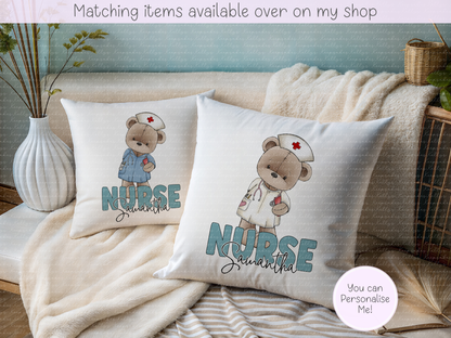 Personalised Teddy Doctor, Nurse or Surgeon Velvet Cushion - Custom NHS Keyworker cushion - Hospital Staff Gift - Medical Professional