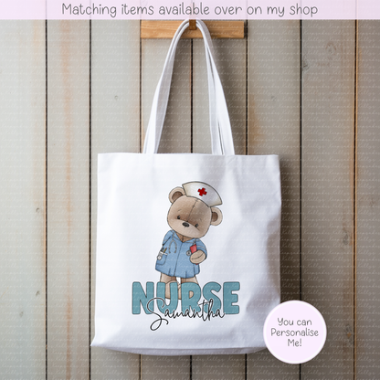 Personalised Teddy Doctor, Nurse or Surgeon Tote Bag - Custom NHS Keyworker Mug - Hospital Staff Gift - Medical Professional Bag