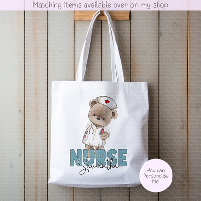 Personalised Teddy Doctor, Nurse or Surgeon Tote Bag - Custom NHS Keyworker Mug - Hospital Staff Gift - Medical Professional Bag