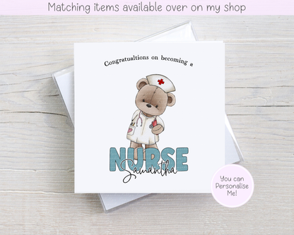 Personalised Congratulations Teddy Doctor , Nurse or Surgeon Card - Custom NHS Keyworker - Hospital Staff Card - Medical Professional