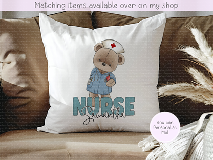 Personalised Teddy Doctor, Nurse or Surgeon Velvet Cushion - Custom NHS Keyworker cushion - Hospital Staff Gift - Medical Professional