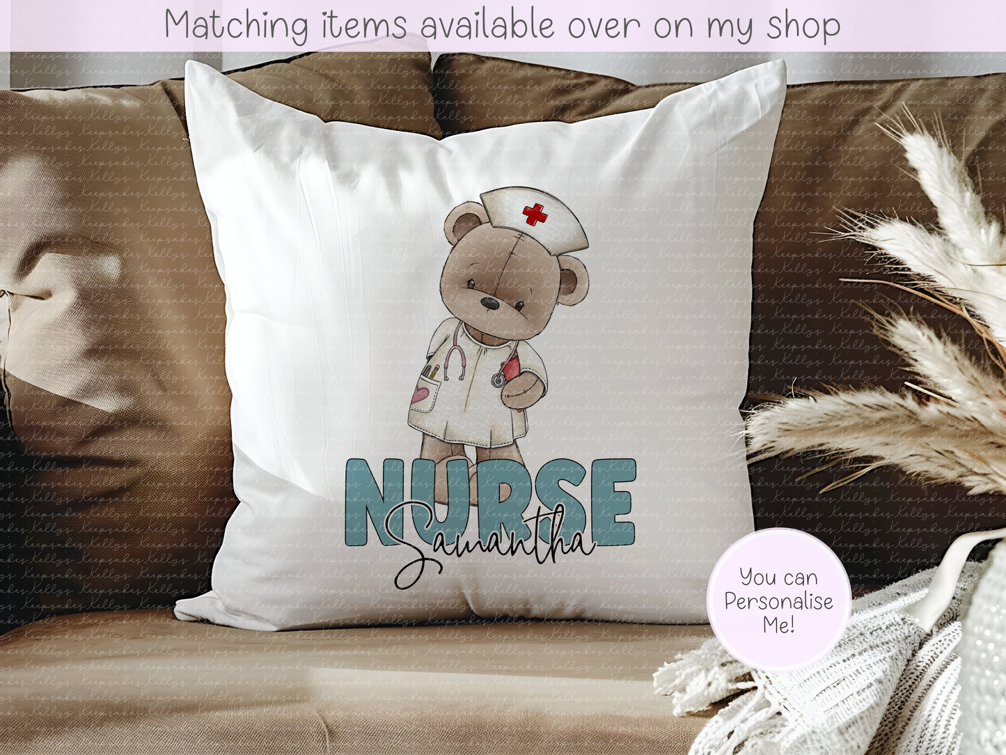 Personalised Teddy Doctor, Nurse or Surgeon Velvet Cushion - Custom NHS Keyworker cushion - Hospital Staff Gift - Medical Professional
