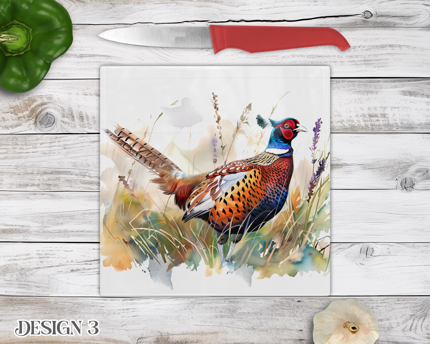 Pheasant Glass Chopping Board - Kitchen Counter Saver - Work Top Saver - Country Decor - Kitchen Decor  - New Home Gift