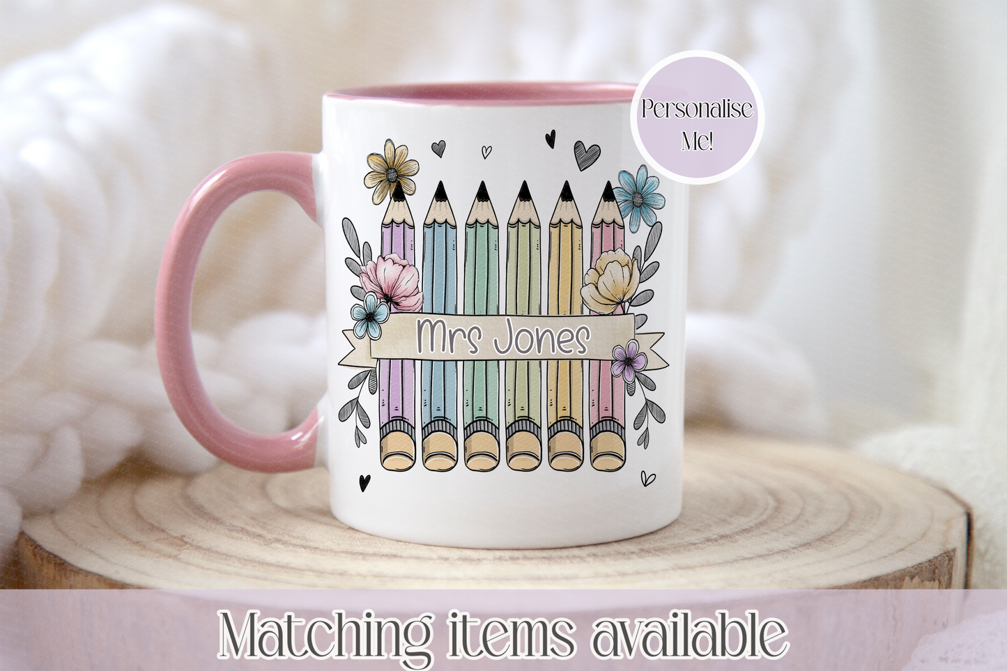 Doodle Teacher Pencil Doodle Personalised Mug - Teacher Gift - Custom Teacher Mug