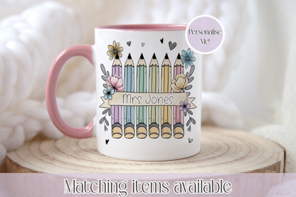 Doodle Teacher Pencil Doodle Personalised Mug - Teacher Gift - Custom Teacher Mug