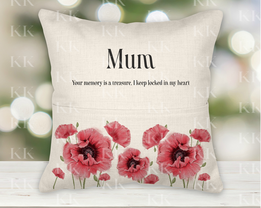 Personalised poppy pocket cushion - book lover - personalised cushion