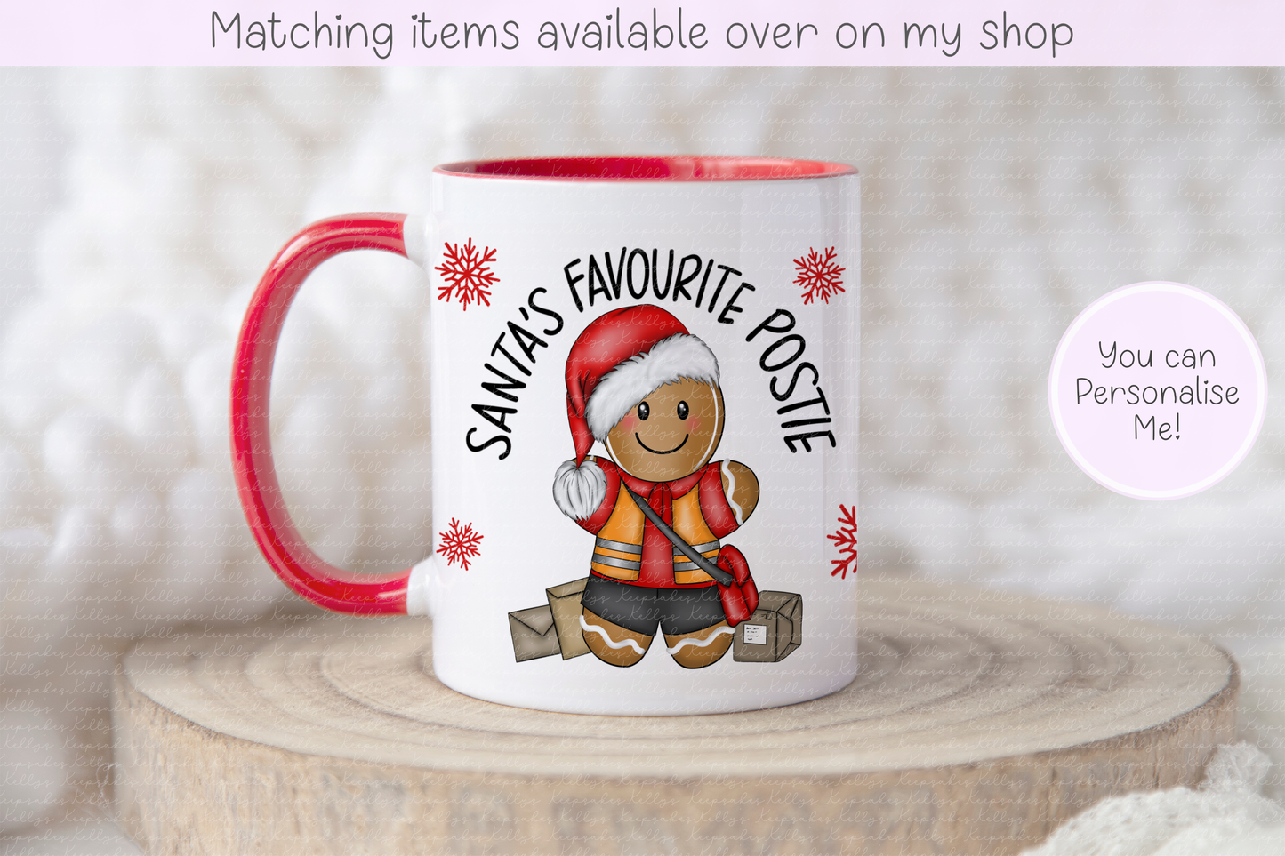 Personalised Christmas Postman Mug, Santa’s Favourite Postie Gift, Best Postman Gingerbread Mug, Postal Worker Christmas Gift
