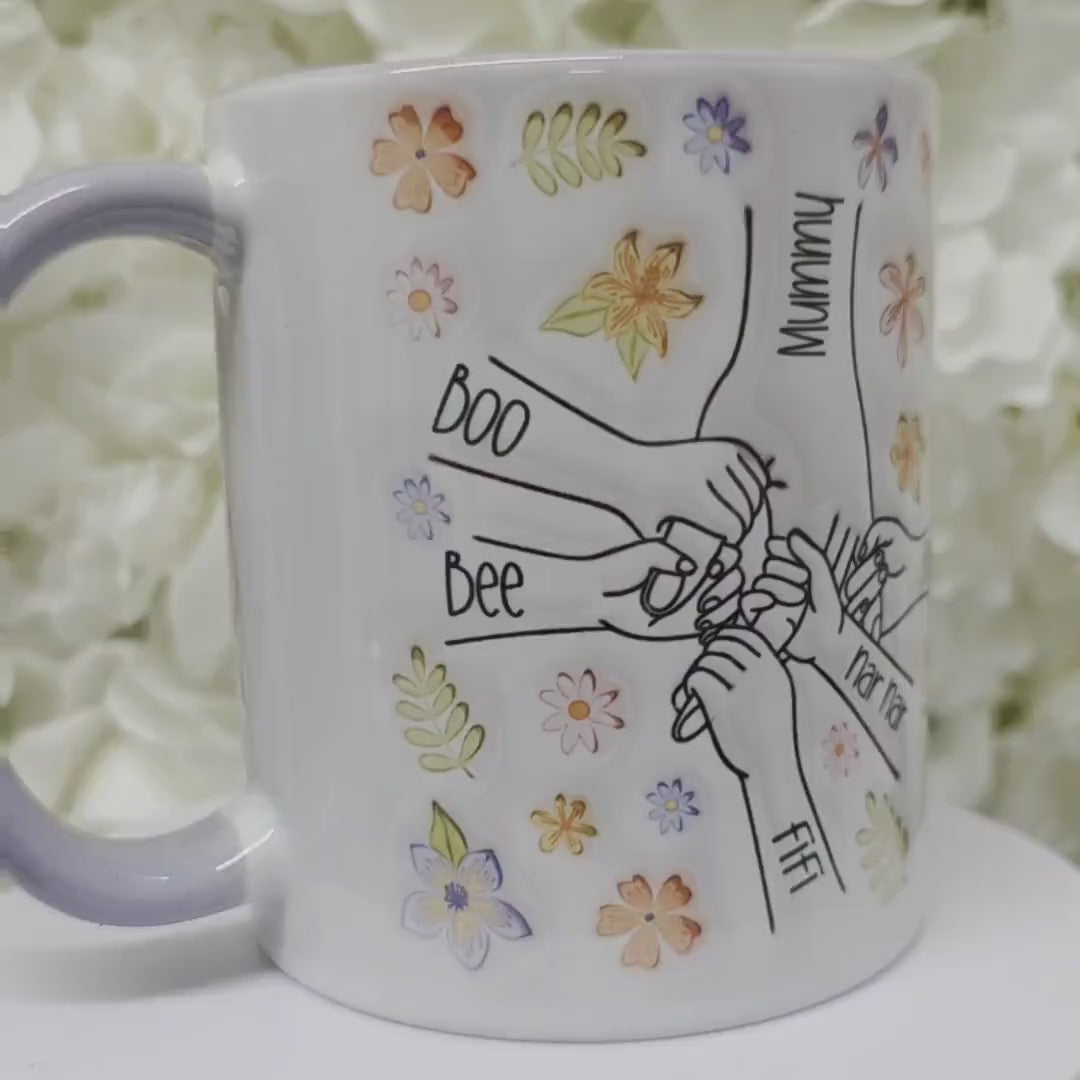 Personalised Holding Mums Hand Mug  - Gift for mum - Mum & Children - Nan - Grandma - Gift for her - upto 6 hands. READ DESCRIPTION