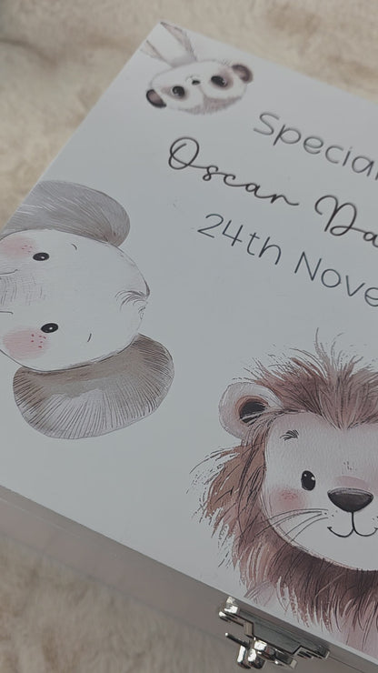 Safari Friends Personalised Keepsake Box - Custom Baby Memory Box