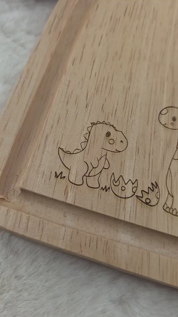 Personalised Wooden Dinosaur Egg Board - Custom Name Dinosaur Design - egg and soldiers