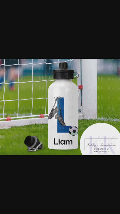 Personalised Football Alphabet Water Bottle- 600ml - Football Player - 2 Lids - School - Footballer - Drink Bottle