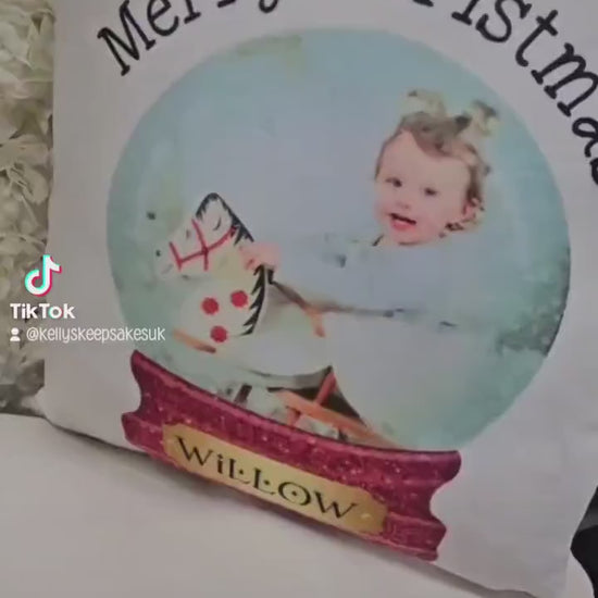 Christmas Snowglobe Personalised Photo Cushion. Merry Christmas Christmas Gift. Gift for grandparents ,nan, grandad, mum, dad