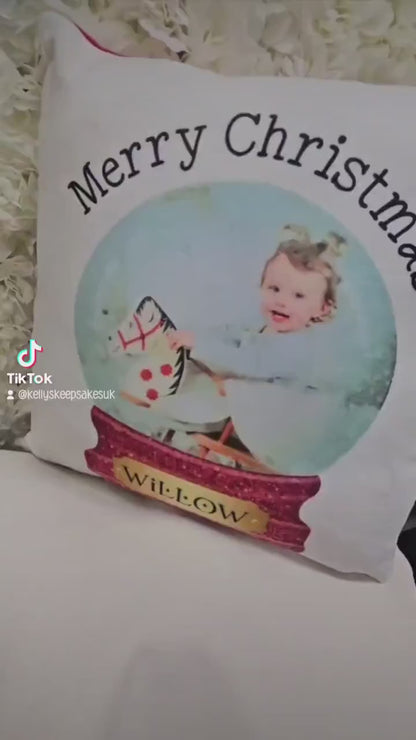 Christmas Snowglobe Personalised Photo Cushion. Merry Christmas Christmas Gift. Gift for grandparents ,nan, grandad, mum, dad