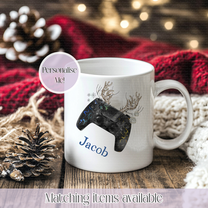 Personalised Christmas Game Controller Mug – Enamel or Ceramic | Custom Name | Christmas Hot Chocolate Mug