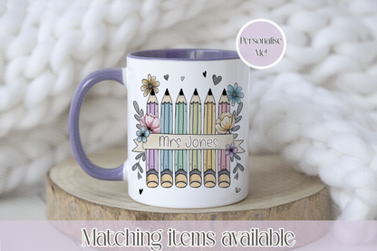 Doodle Teacher Pencil Doodle Personalised Mug - Teacher Gift - Custom Teacher Mug