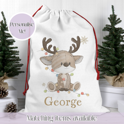 Christmas Reindeer Fairy Lights Santa Sack - Christmas Sack - 70 x 50 cm - custom name
