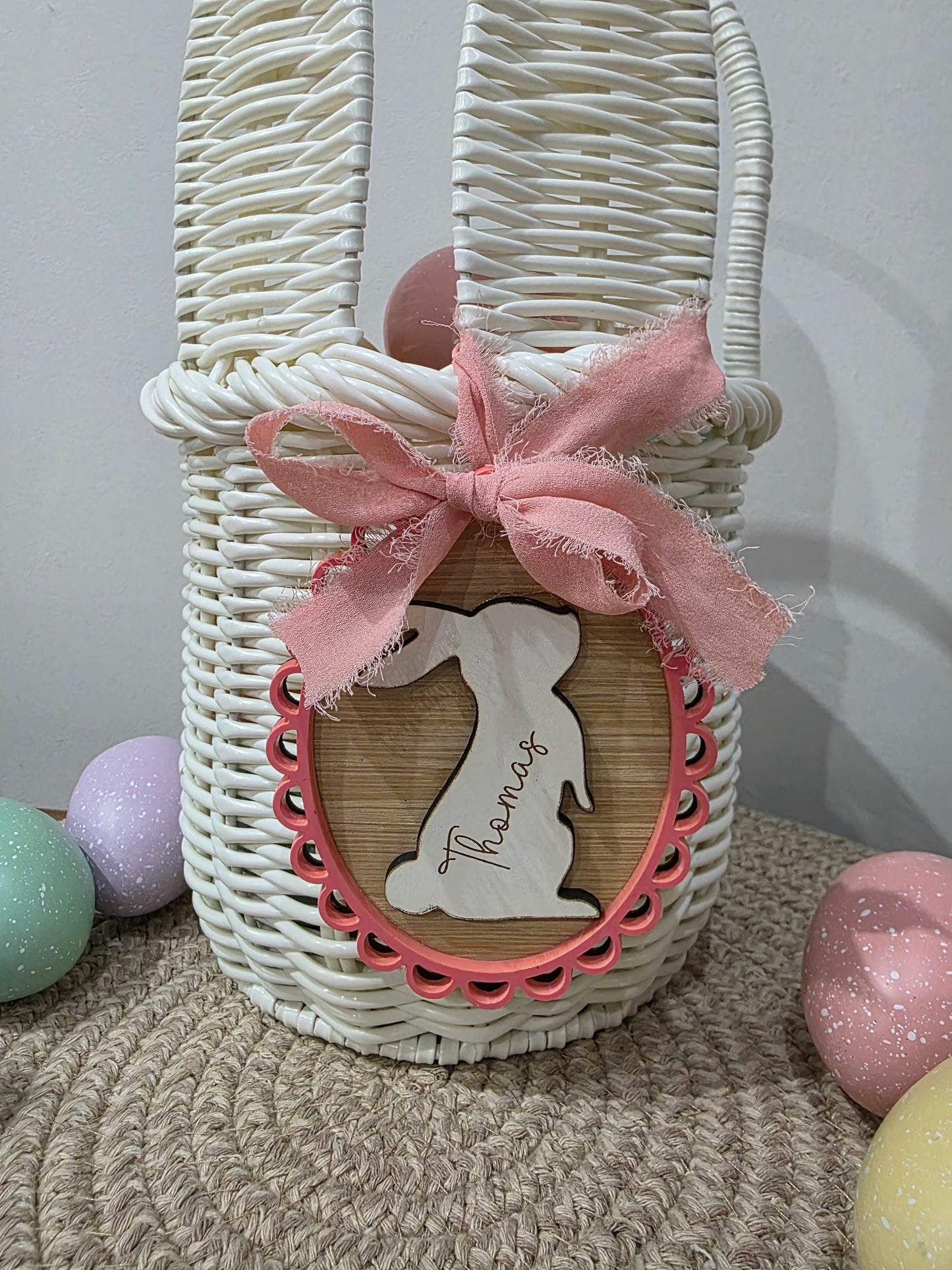 Personalised Wooden Engraved Bunny Easter Tags - Easter hamper baskets