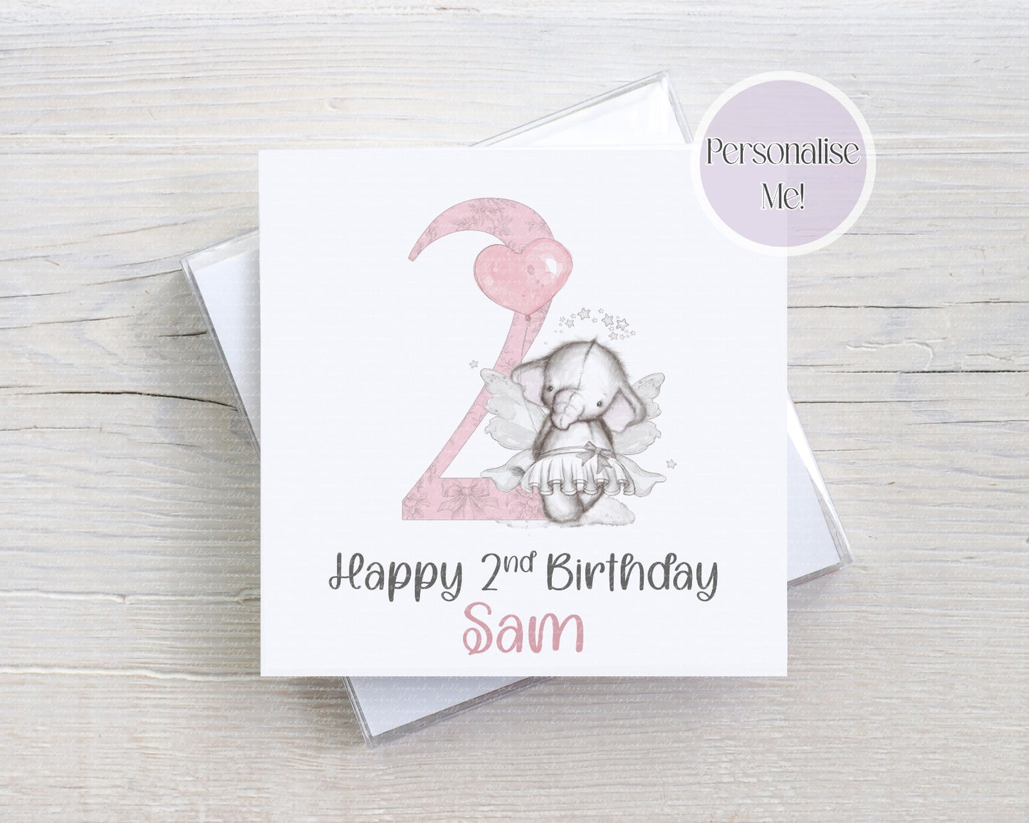 Elephant Fairy Age Personalised Birthday Card - kids card - custom number birthday card