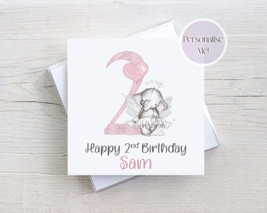 Elephant Fairy Age Personalised Birthday Card - kids card - custom number birthday card