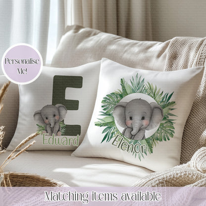 Elephant Jungle Friends Personalised Cushion- initial or jungle frame- Velvet Coloured Back Cushion