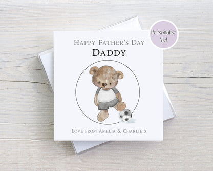 Football Teddy Bear Father's Day Card - Personalised Card - custom Father's day card - Footballer