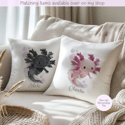 Personalised Hand Drawn Axolotl Cushion - Gift for her - Gift for him -  Axolotl Salamander custom cover - Coloured Back cushion