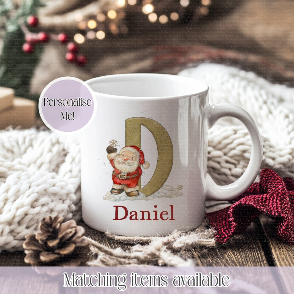 Personalised Cute Santa Illustration Mug – Enamel or Ceramic | Custom Name | Christmas Hot Chocolate Mug