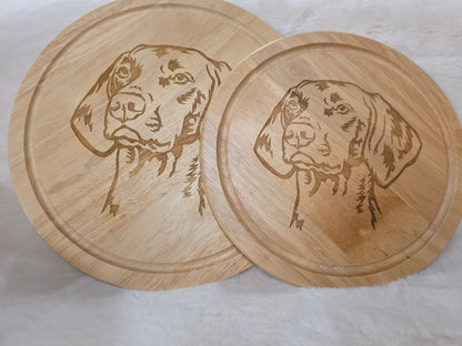 Engraved Dog round wooden chopping boards