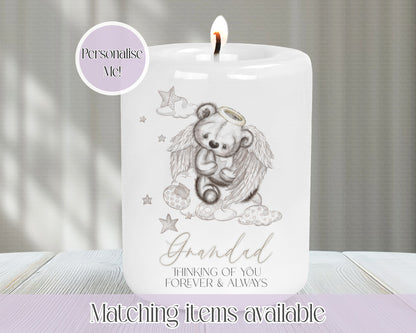 Personalised Memorial Angel Teddy Sitting Cloud Ceramic Candle Holder - thinking of you forever and always - Memorial Candle