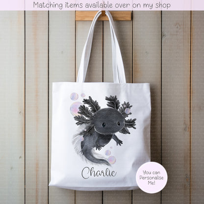 Axolotl personalised tote bag - hand-drawn Axolotl custom bag - salamander shopping bag- axolotl gift
