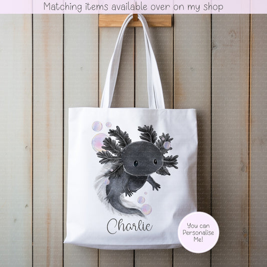 Axolotl personalised tote bag - hand-drawn Axolotl custom bag - salamander shopping bag- axolotl gift