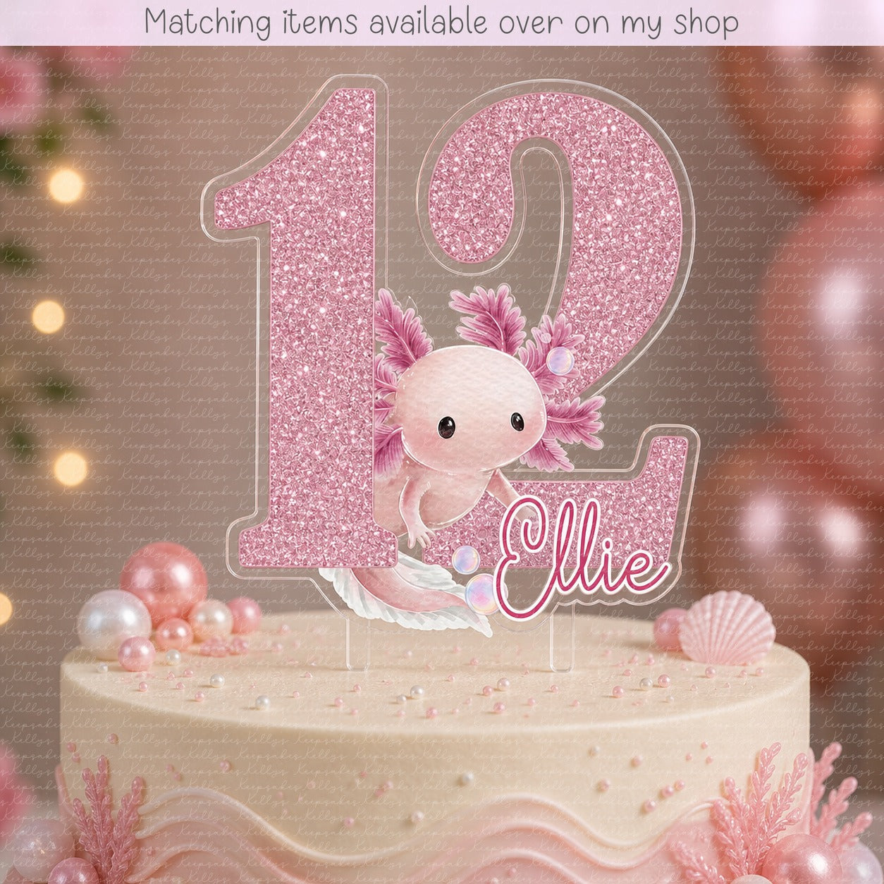 Personalised Axolotl Pink Age cake topper - acrylic printed cake topper - custom cake decoration