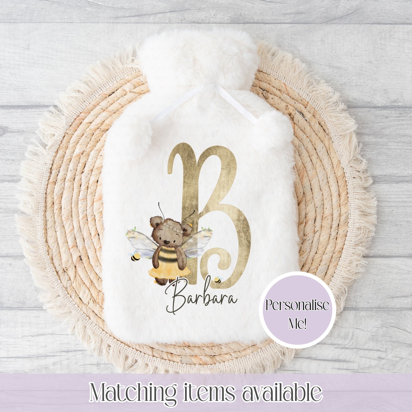 Teddy Bear Bumblebee personalised Hot water bottle- 2l Faux fur custom Hot water bottle