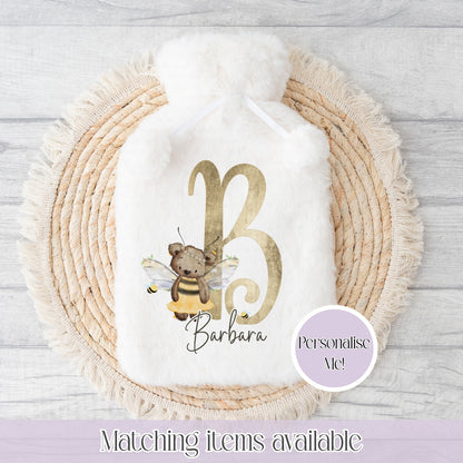 Teddy Bear Bumblebee personalised Hot water bottle- 2l Faux fur custom Hot water bottle
