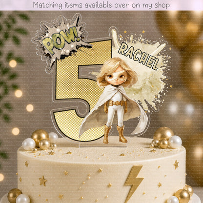 Personalised superhero Girl age cake topper - acrylic printed cake topper - custom cake decoration