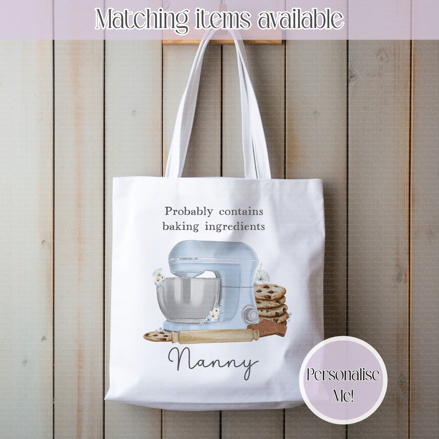 Baking ingredients personalised bag - cake mixer design- custom tote bag