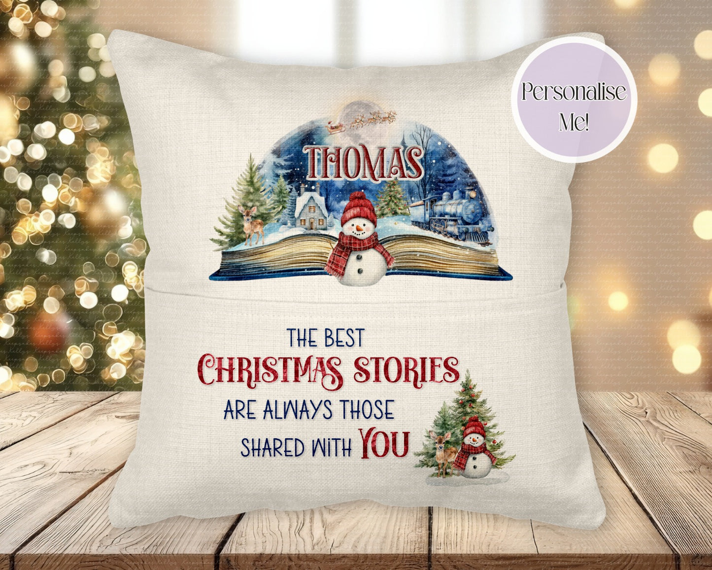 Personalised the best Christmas stories  book pocket cushion - young reader - personalised cushion