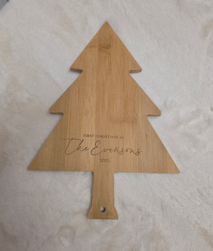 Christmas Tree Personalised Wooden Cheeseboard - first christmas married fully customised