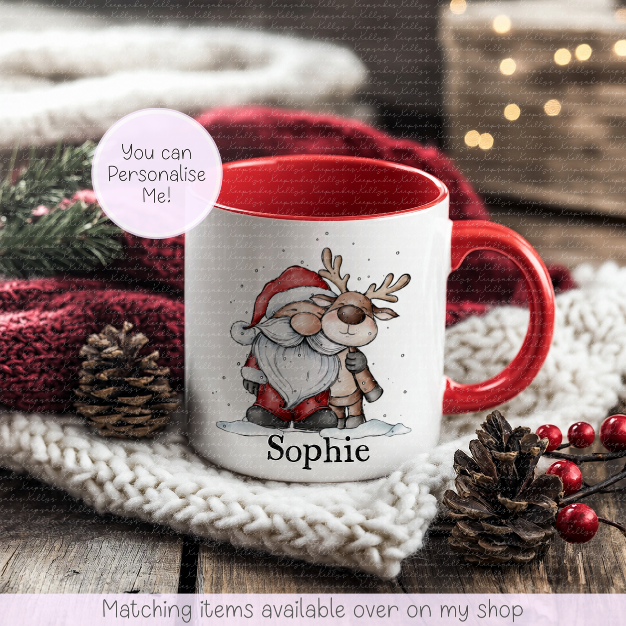 Personalised Santa & Reindeer Christmas Mug – Enamel or Ceramic | Custom Name | Christmas Hot Chocolate Mug