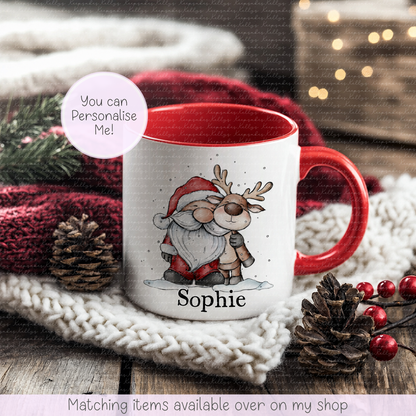 Personalised Santa & Reindeer Christmas Mug – Enamel or Ceramic | Custom Name | Christmas Hot Chocolate Mug