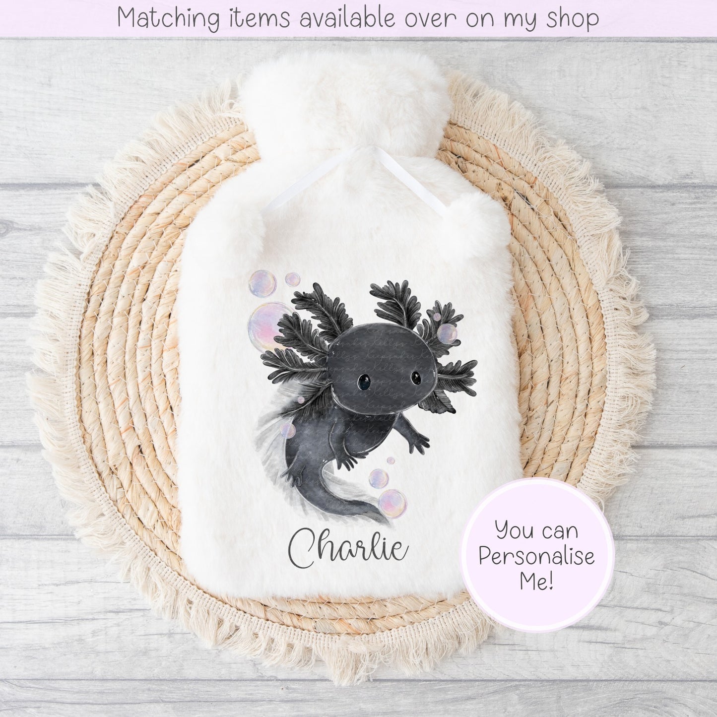 Axolotl personalised Fluffy Hot Water Bottle - Axolotl custom gift - gift for her - gift for him - keeping cosy