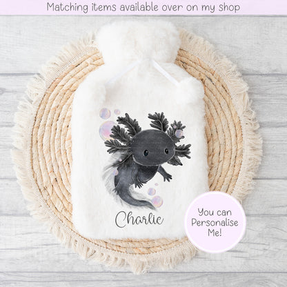 Axolotl personalised Fluffy Hot Water Bottle - Axolotl custom gift - gift for her - gift for him - keeping cosy