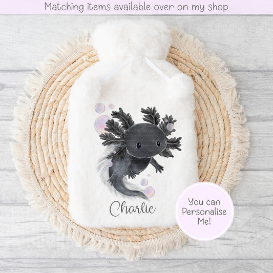 Axolotl personalised Fluffy Hot Water Bottle - Axolotl custom gift - gift for her - gift for him - keeping cosy