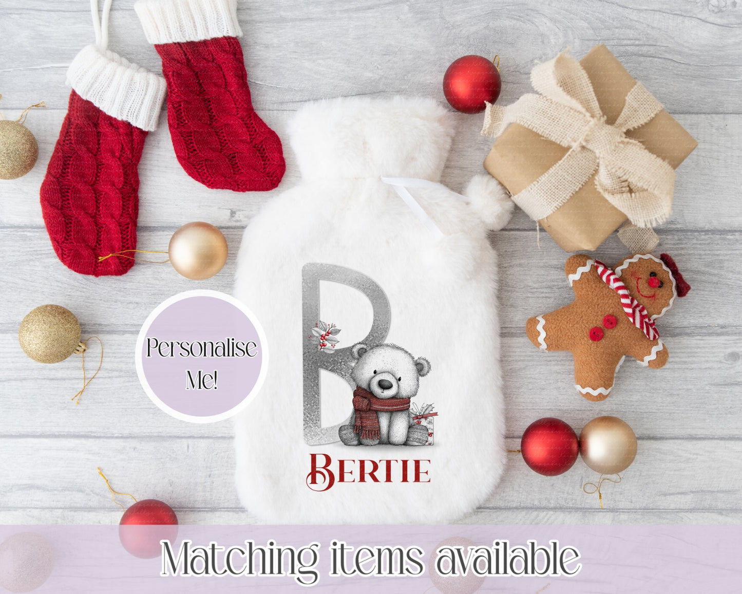 Personalised Quirky Polar Bear Fluffy Hot Water Bottle with Faux Fur Cover – 2L Hot Water Bottle in Gift Box, Winter Warmer, Christmas Gift